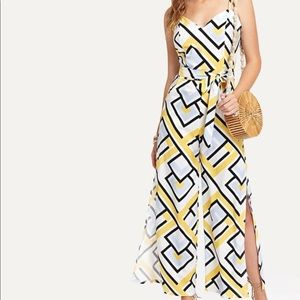 Geo print split tie waist jumpsuit